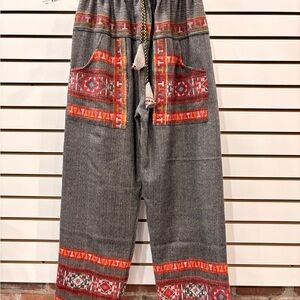 Gray and Red Patterned Pants